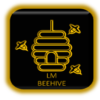 A black and yellow icon with the words lm beehive