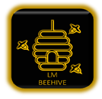 A black and yellow icon with the words lm beehive